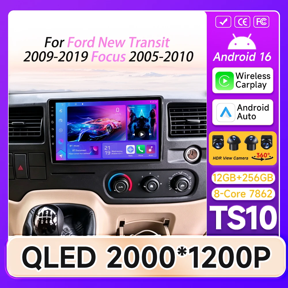 Android Auto For Ford New Transit 2009-2019 Focus 2005-2010 Car Radio Stereo Autoradio GPS Navigation Car Monitor No 2din DVD
