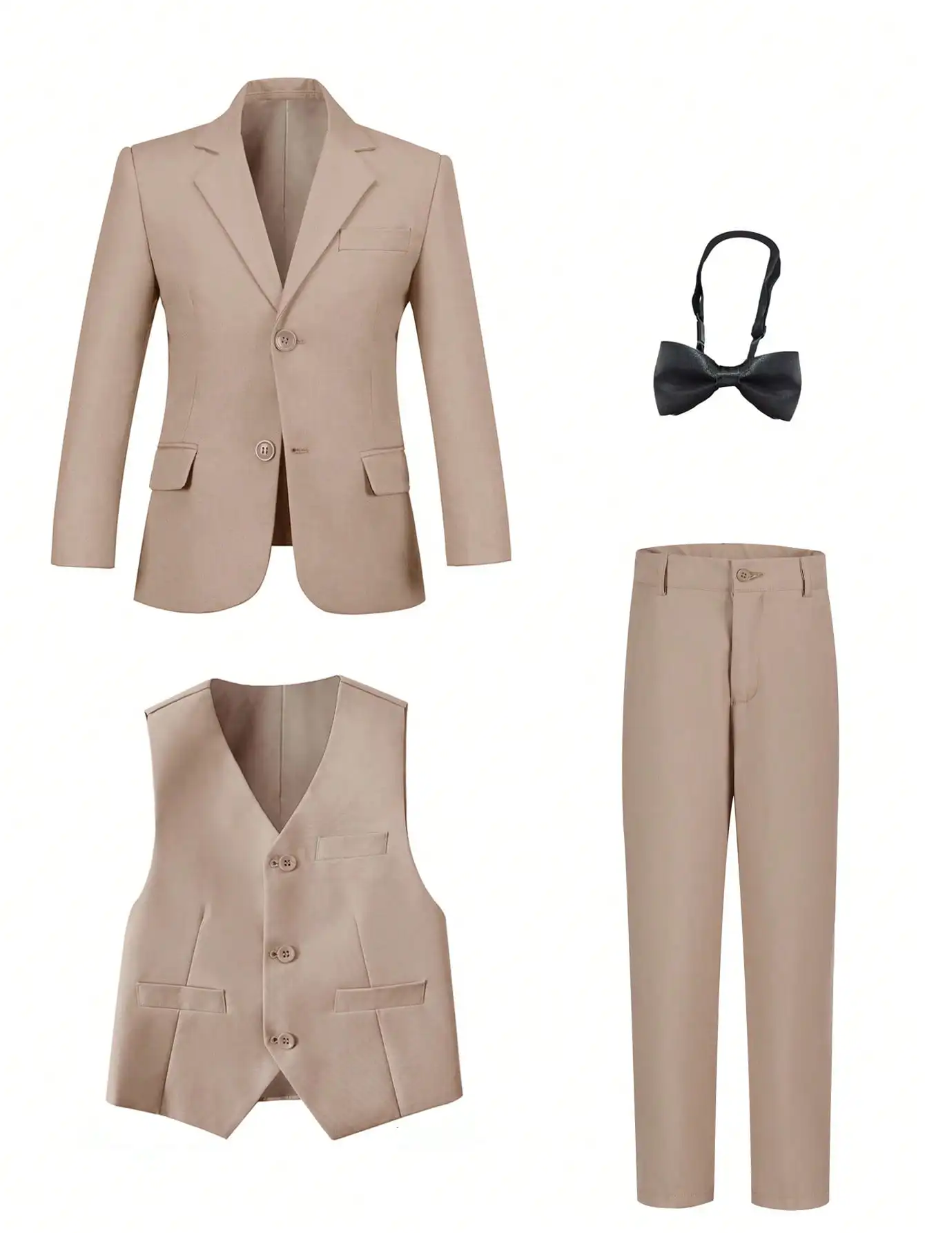 

4-Piece Boys Formal Suit Set: Blazer, Vest, Pants & Bow Tie in Champagne