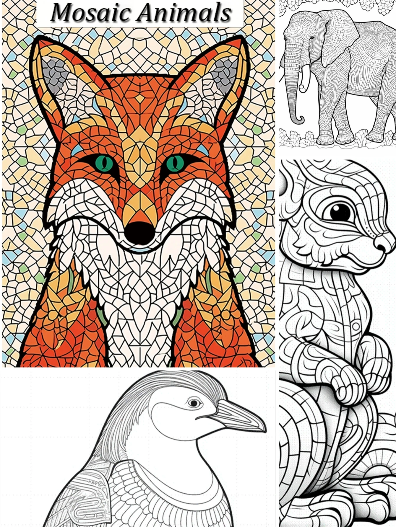 Livre de coloriage d'art d'animaux de mosaïque, graffiti de nettoyage de coloration, cadeau pour la fête d'anniversaire, la veille de Charleroi, souligné Kill Time, 22 pages, 1PC