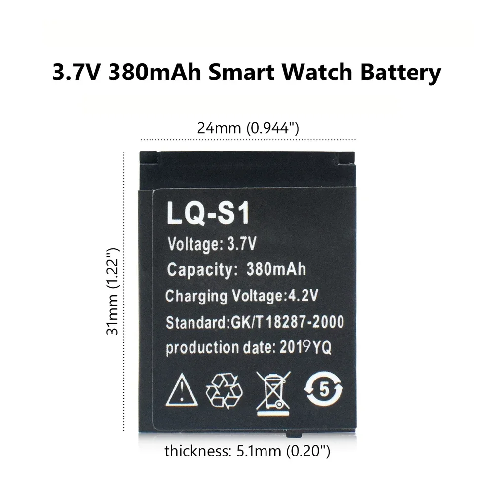 60 buah LQ-S1 3.7V 380mAh baterai Lithium isi ulang LQS1 Lqs1 Lq-s1 baterai untuk QW09 DZ09 W8 A1 V8 X6