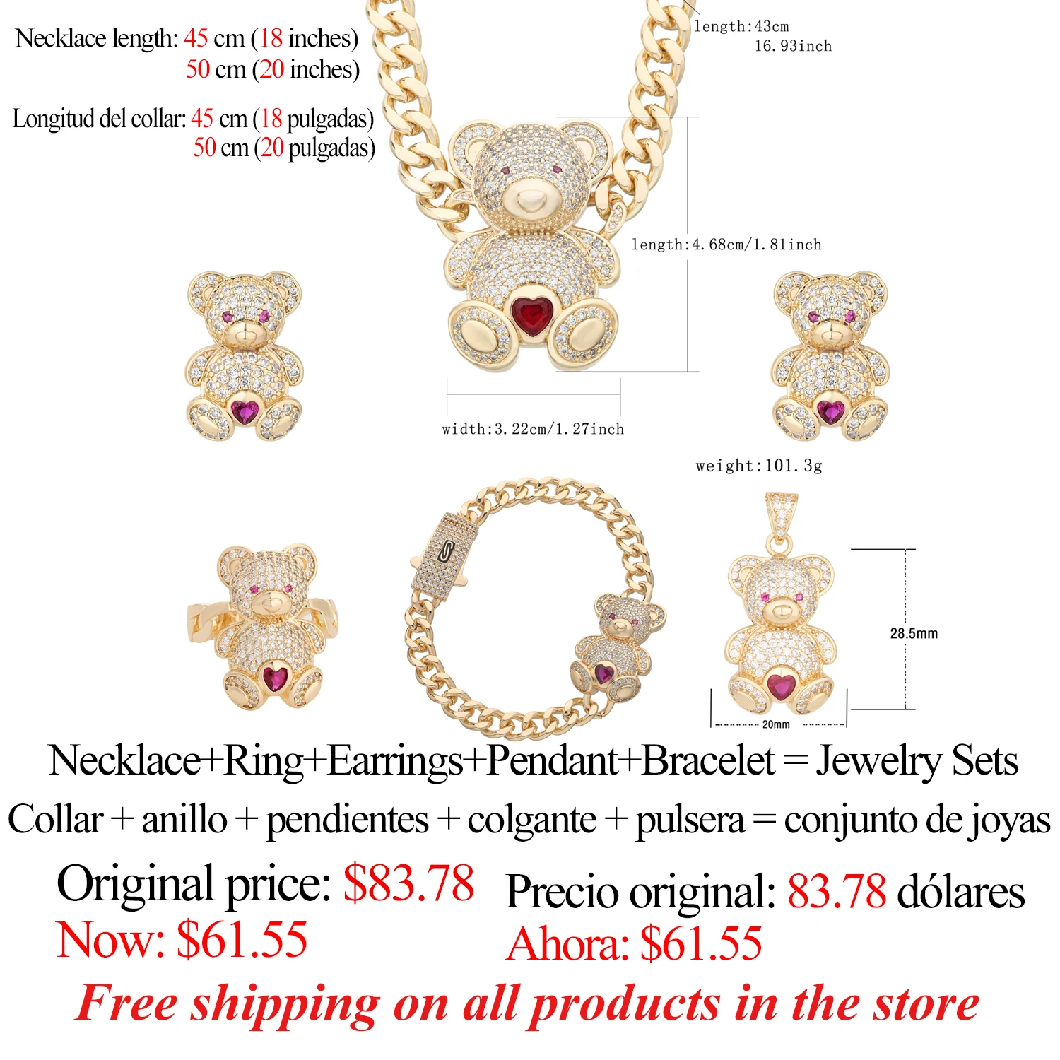 Hip Hop Jewelry Animal Bear Jewelry Set Combination Exquisite Design Intimate Gift Best Choice for Family Free Shipping Products