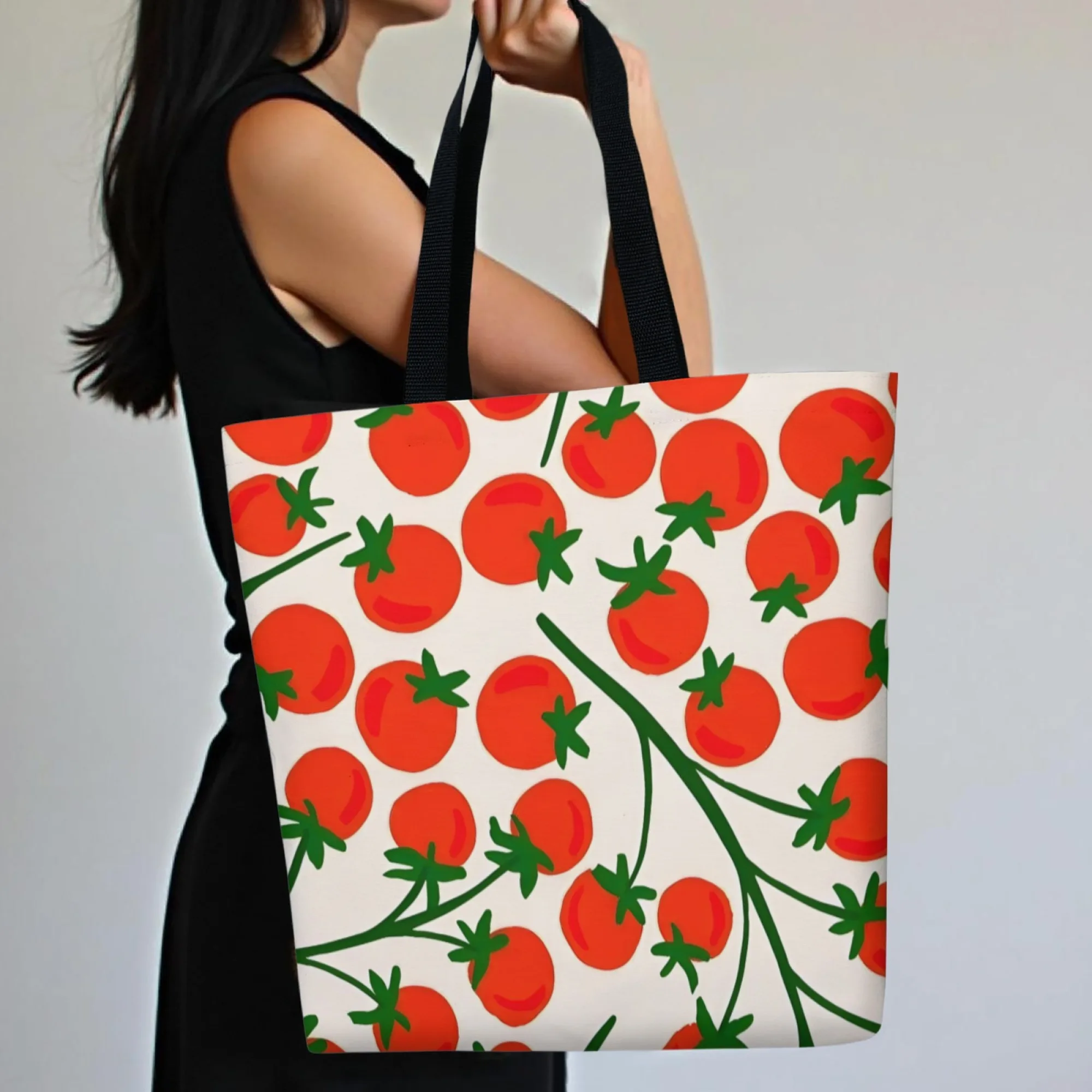 

Холщовая женская большая сумка с рисунком помидоров, многоразовая продуктовая сумка с дизайнерским принтом Pomodoro, прочный холст, подарок для ежедневного использования для друзей