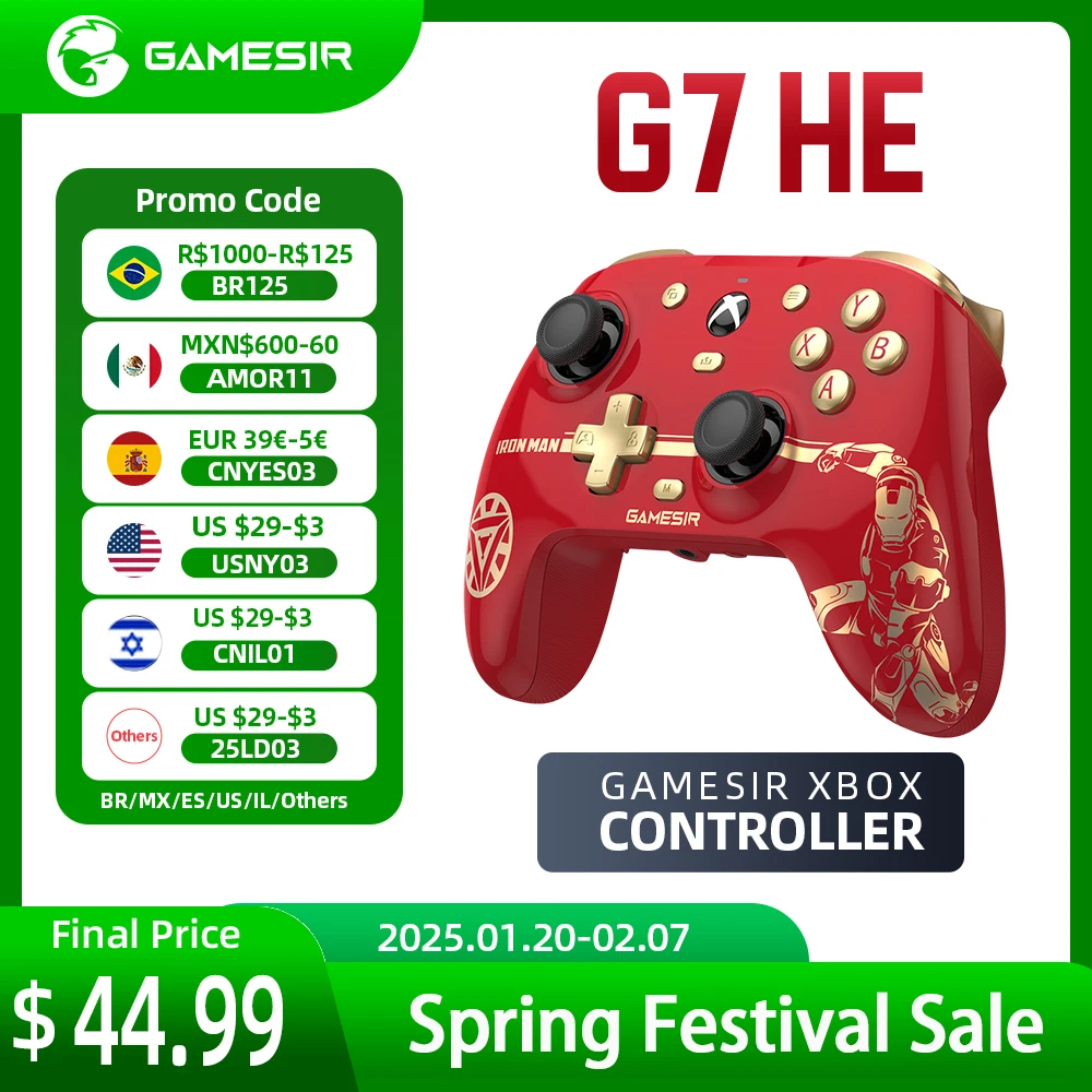 New Gamesir G7 HE Upgrade G7 SE Wired XBOX One X Series Gamepad PC Steam Controller Iron Man Limited Edition Hall Effect Custom