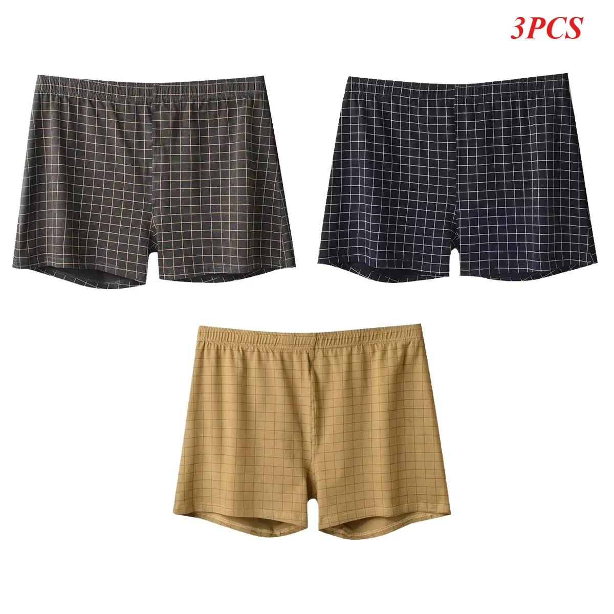 

Men's Underwear Boxer Shorts 3 Pack Breathable Soft Cotton Loose Fit Casual Sleepwear Homewear Striped Plaid Design Comfortable