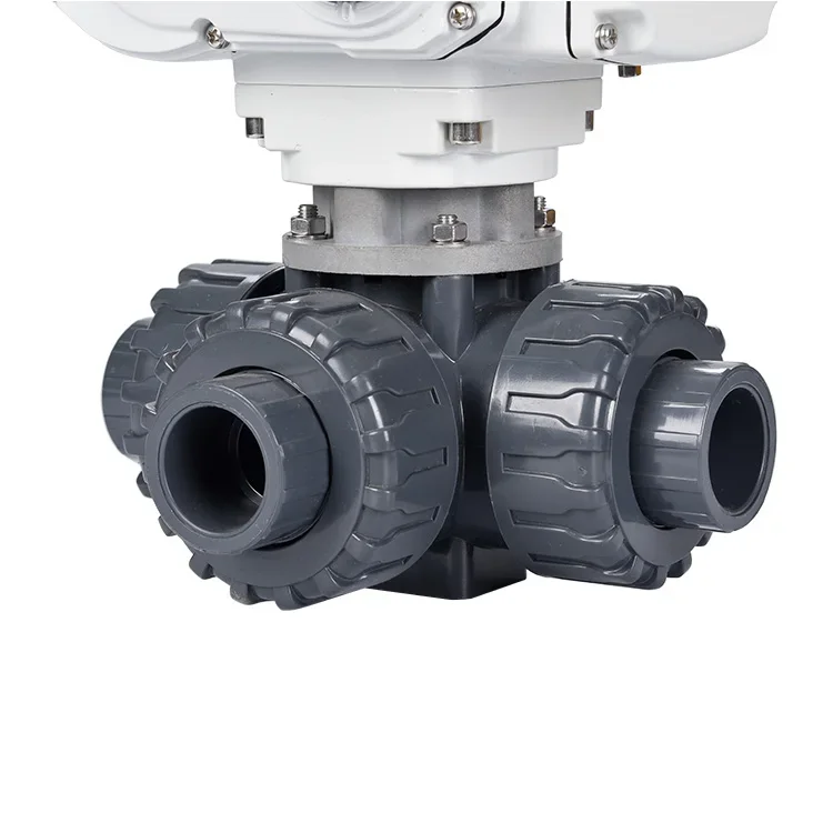 On-off, modulating control 3 way electric ball valve DN15-DN50 PVC UPVC 3 way ball valve