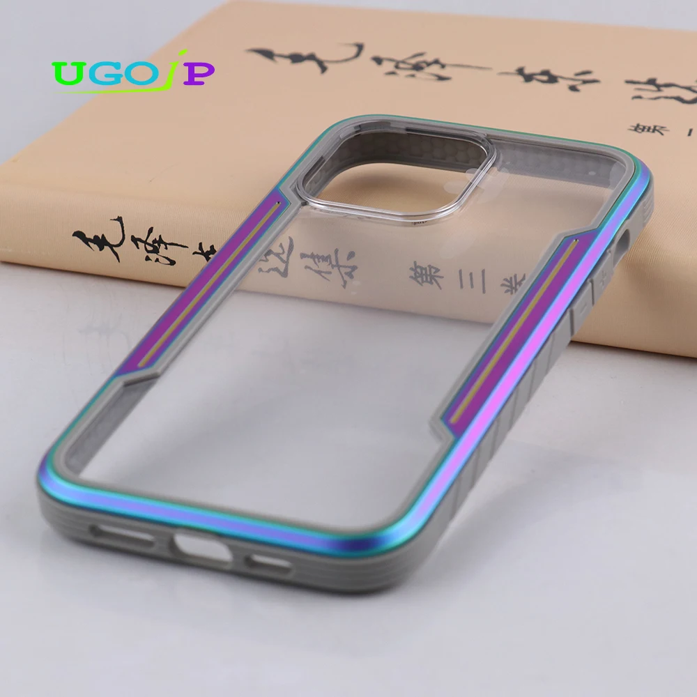 UGOJP Phone Case For iPhone 15 Pro Max Aluminum Alloy Frame Bumper Cover For iPhone 15 Pro Anti Drop Transparent PC Back Shell