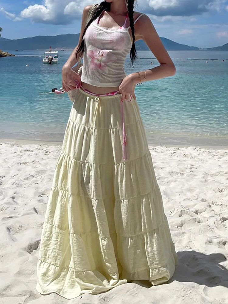 

InGrily Sexy Beach 2 Piece Set Women Vacation Jacquard Skinny Orchid Camisole+Cake Long Skirt Summer Clubwear Elegant Outfits