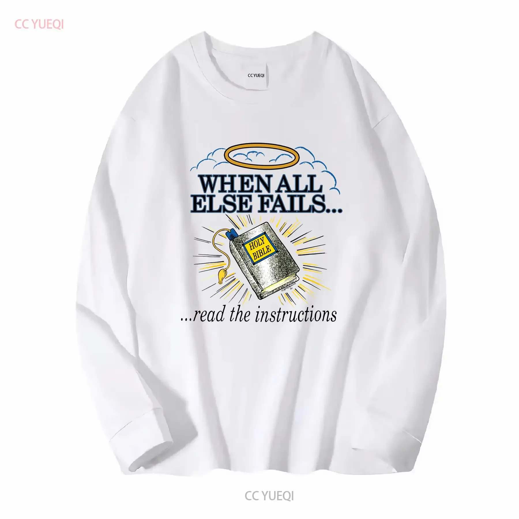 Vtg 90's When All Else Fails Read The Instructions Holy Bible Jesus T Shirt XXL long or short sleeves vintage Washed Breathable