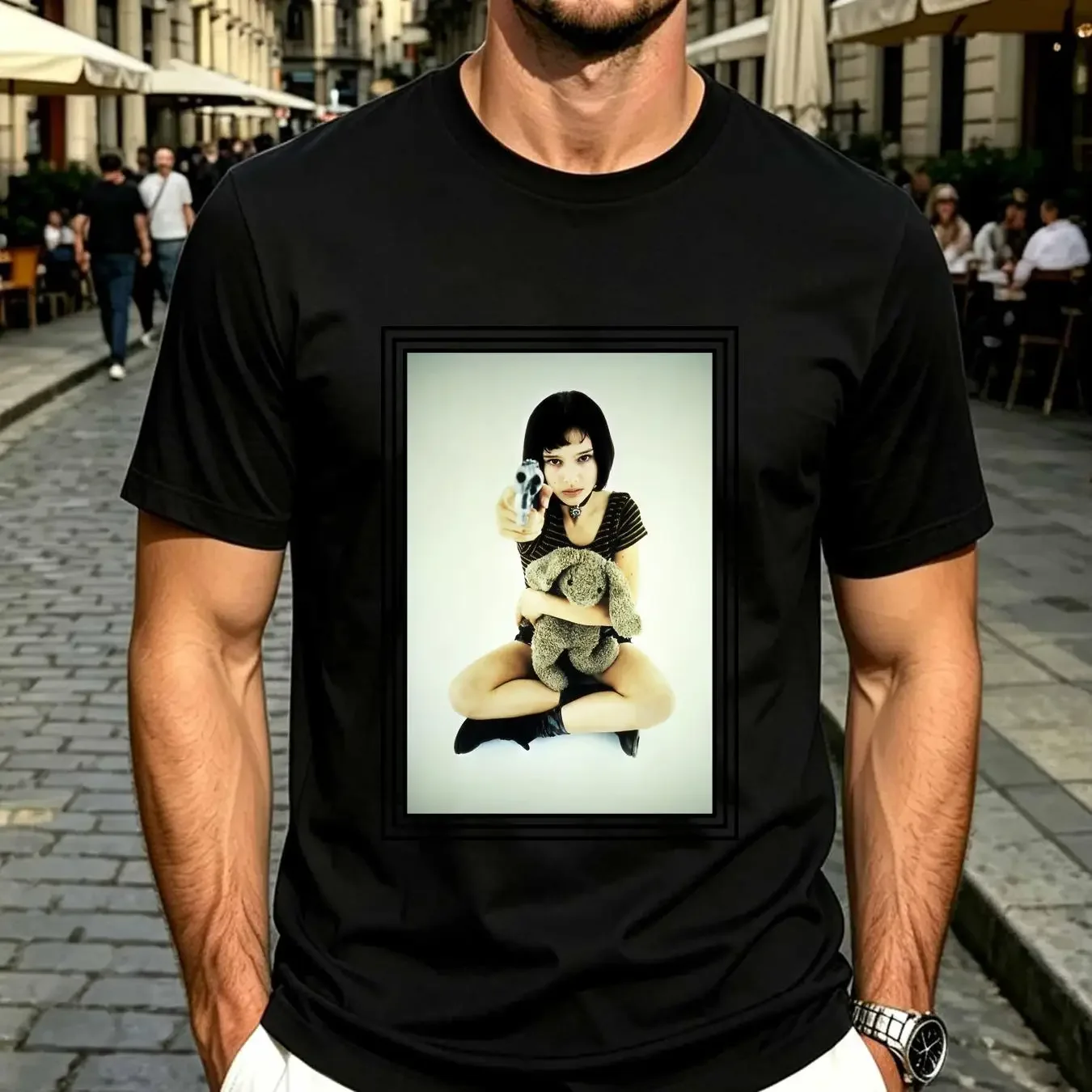washed T Shirt New Matilda LEON THE PROFESSIONAL Natalie Portman gun assassin S 2XL vintage Washed Comfortable Versatile homme