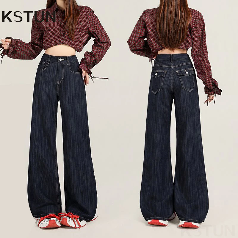 KSTUN 2025 الخريف المرأة جرس أسفل الجينز واسعة الساق متوهج السراويل معلقة الشعور تمتد عالية الخصر بنطلون جيوب الموضة
