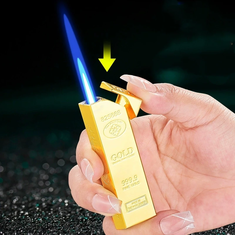 

New Creative Gold Brick Torch Gas Lighter Metal Jet Windproof Lighter Outdoor Portable Cigar Lighter Smoking Gift Wholesale