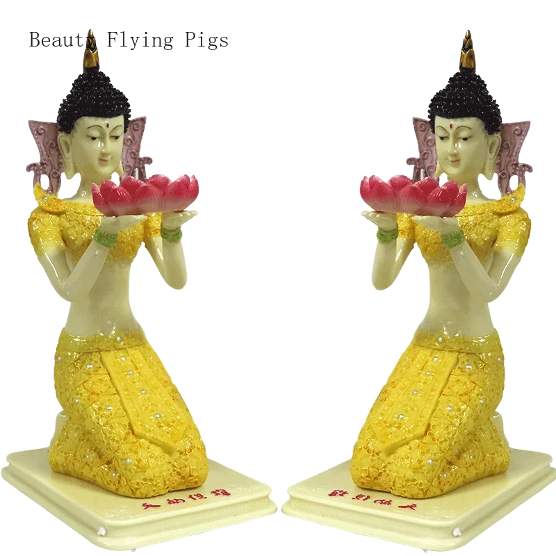 2PCS resin Dunhuang goddess butter lamp holder fairy supply lamp household lotus candle holder Buddha front supply lamp pair