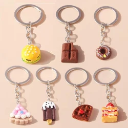 Cute Cartoon 3D Food Keychain Hamburg Cookies Chocolate Donut Key Ring for Car Key Holder Handbag Pendants DIY Kid's Gifts