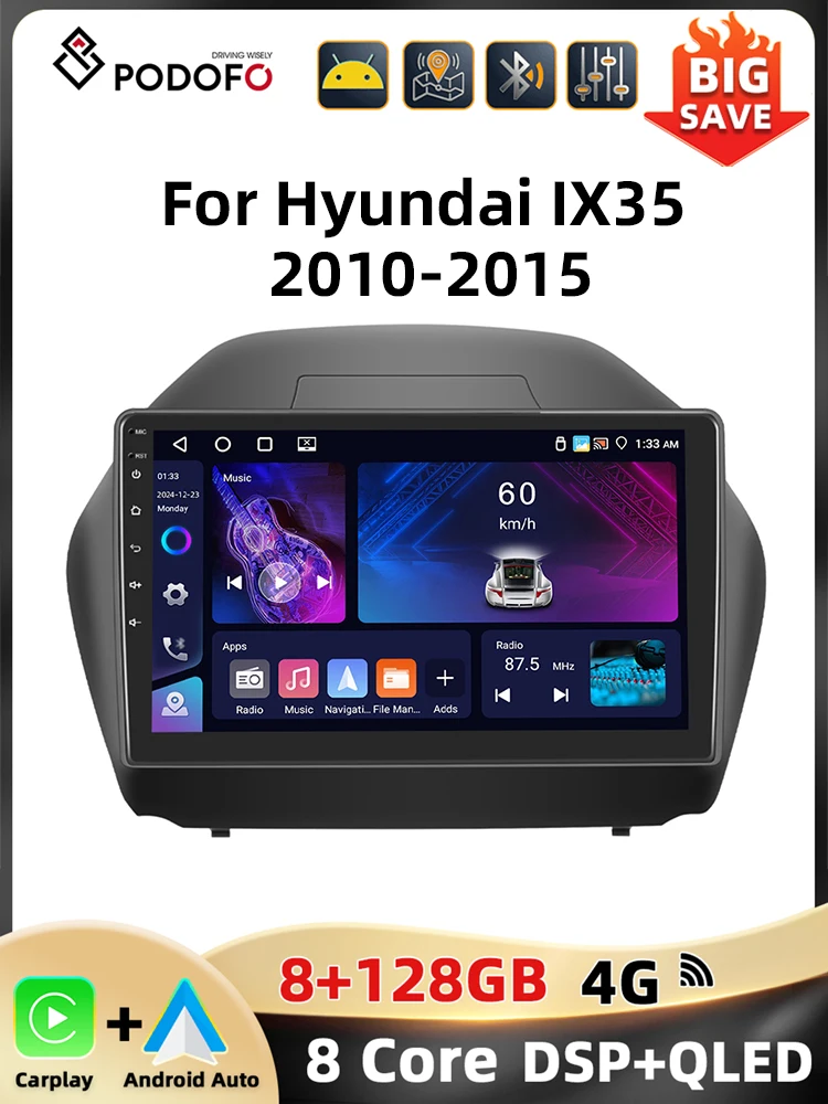 Podofo 10.1 ''Android Autoradio Voor Hyundai Ix35 2010-2015 Multimediaspeler Spiegel Link Wifi 4G Gps Android Auto Carplay Fm Rds - afbeelding 2