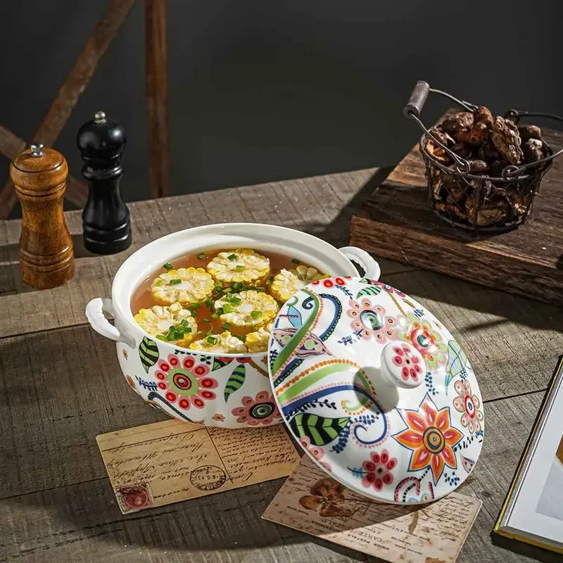 love flower binaural bowl Internet celebrity household soup pot personality soup ceramic pot large nest 3