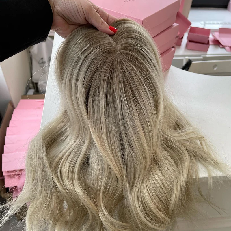 

Luxury Blonde 6x6 Mono Topper 130% With Soft Weft Hand-Tied Breathable Light Comfort Mono Hair Toppers For Women Human Hair