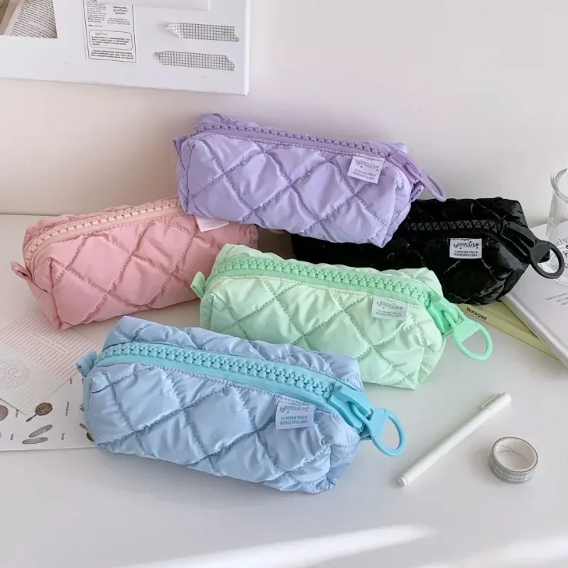 High-value Girl Candy Color Pencil Bag, Soft Student Stationery Storage Bag Large Zipper Cosmetic Storage Bag Back To School