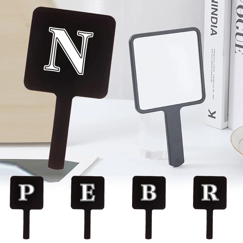 Handle Handheld Makeup Mirror Makeup Gadgets Vanity Mirror Girl Gift Conveniently Tucked Into The Bag Black White Letter Pattern