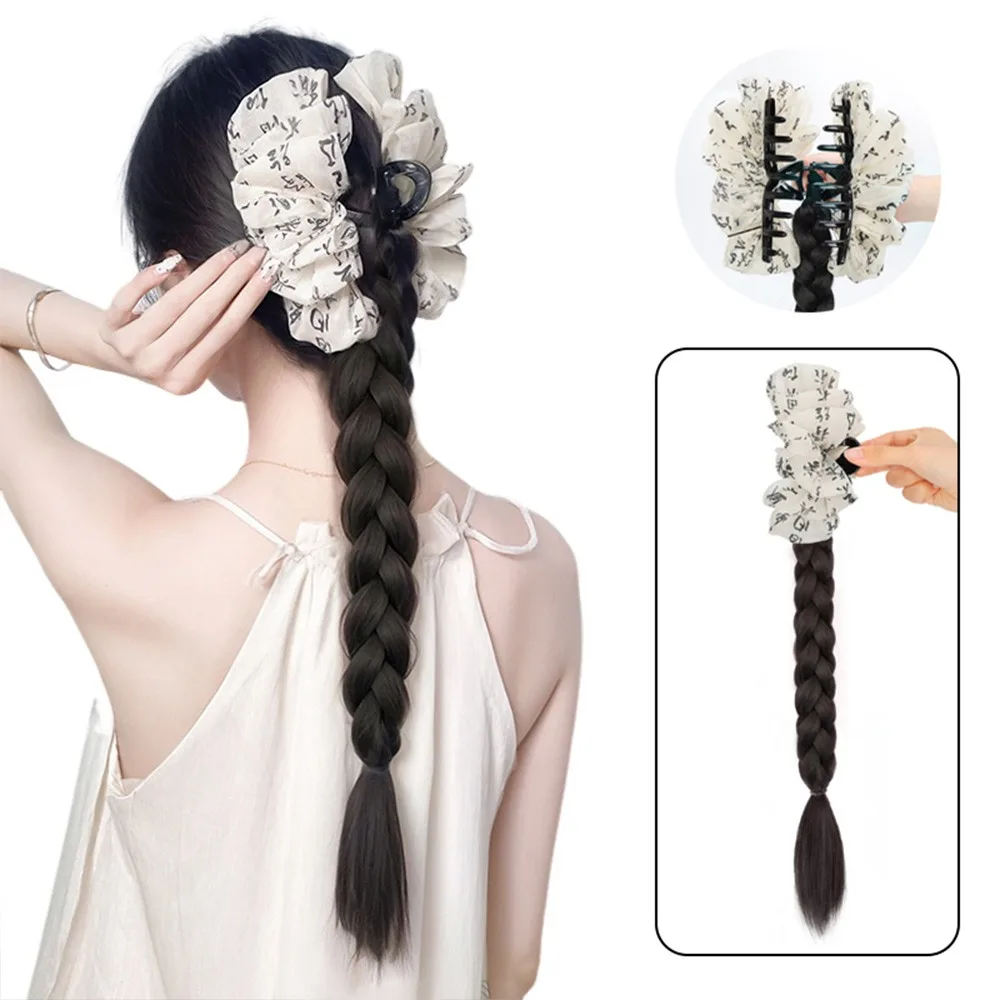 

with Claw Clip Ponytail Braid Wig New Chinese One-Piece Braided Wig Hairpiece Traditional Ink Style