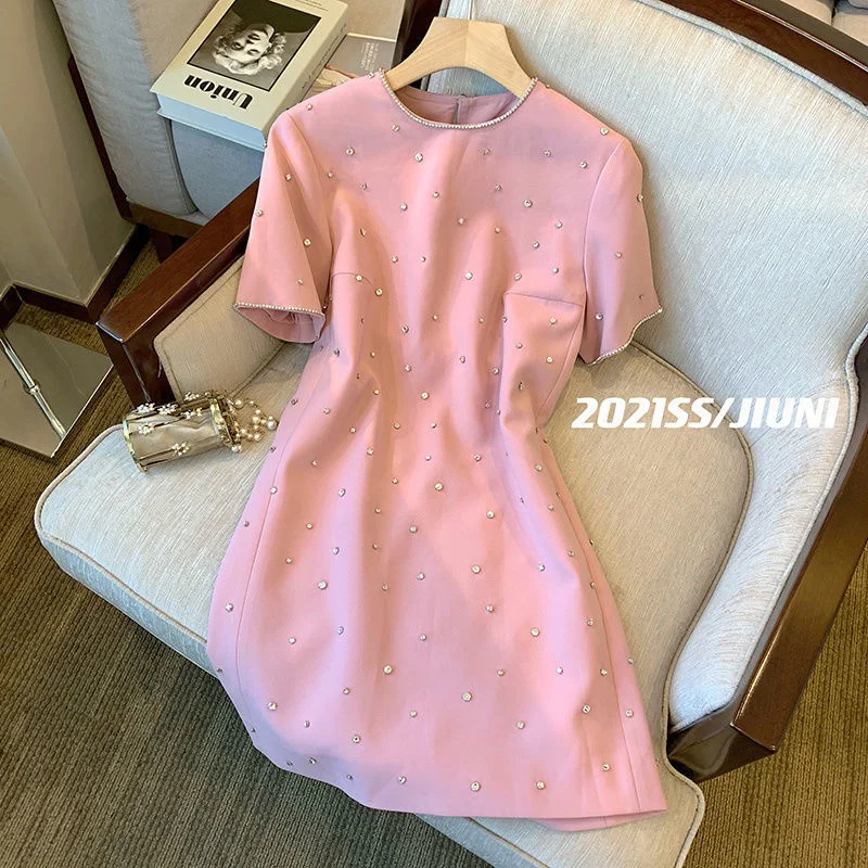 High End Luxus Promi Diamant Intarsien Kleid Elegante Neue Sommer frauen Temperament Schlanke Taille Rock Streetwear Vestido Casual