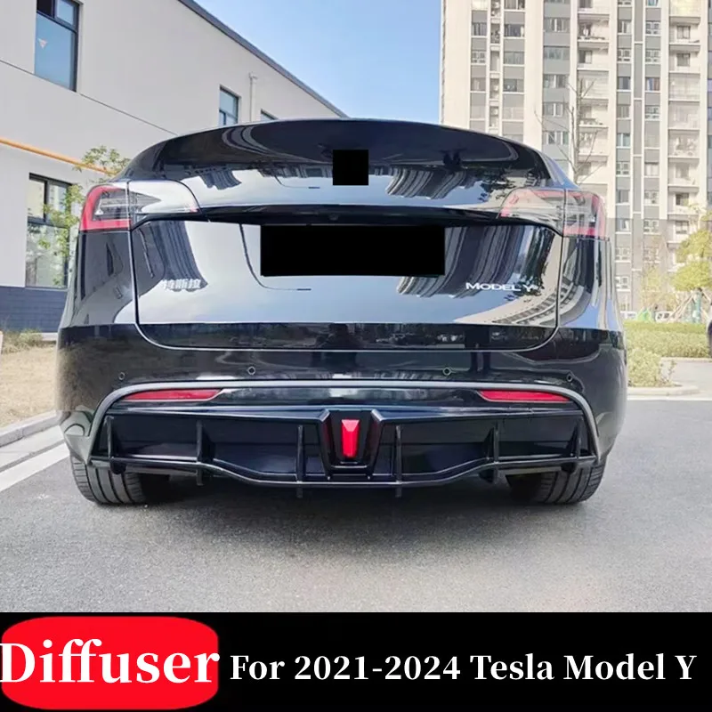 

For 2019-2024 Tesla Model Y Car Rear Bumper Diffuser Splitter Lip Chin Spoiler Black Carbon Exterior Accessories Tuning Parts