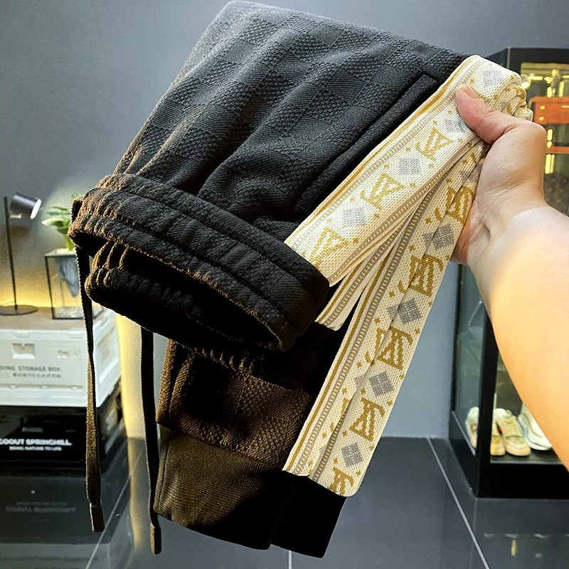 Light Luxury Casual Pants Men's Autumn and Winter Fashion High-End Embroidery Casual Loose Tappered Knitted Printed Sports Pants