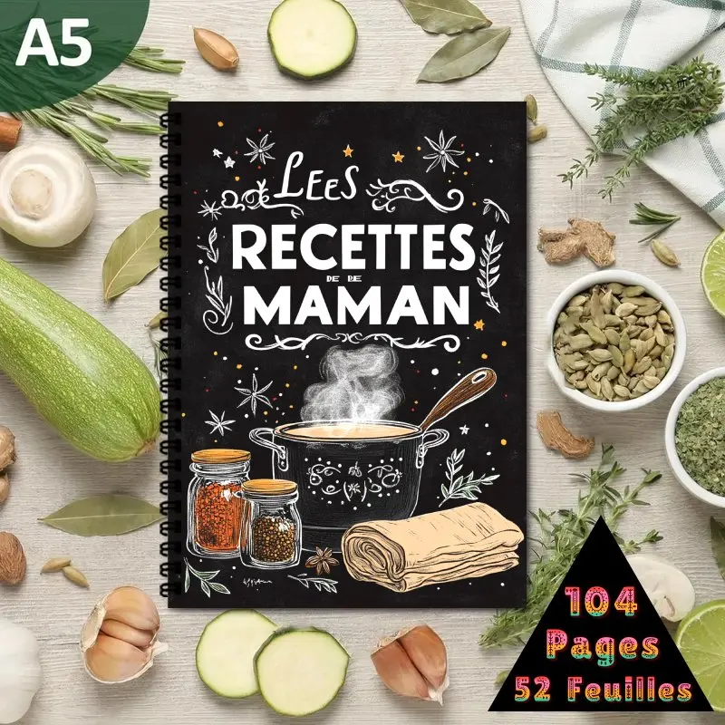 Libro de recetas A5 en francés, colección de recetas para hombres y mujeres, con capacidad para hasta 100 recetas, diseño temático de cocina