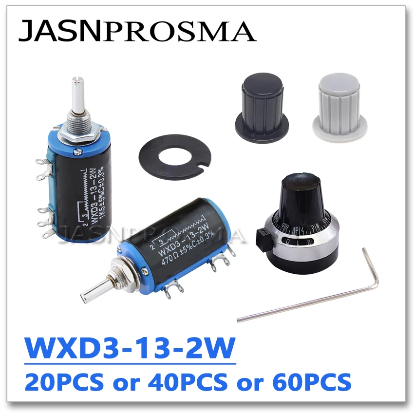 

JASNPROSMA WXD3-13-2W 20PCS 100R 220R 470R 1K 2.2K 3.3K 4.7K 10K 22K 33K 47K 100K potentiometer ohm Trimmer resistor 4MM knob