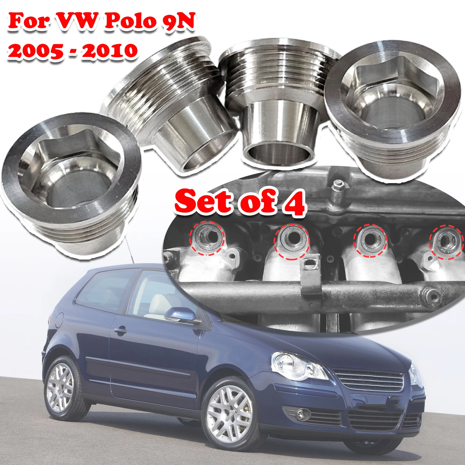 

Set of 4 For VW Polo 9N Upgrade Aluminum Fuel Injector Insert Cup Seat Car Replacement Parts 06B133555H 2005 2006 2007 - 2010