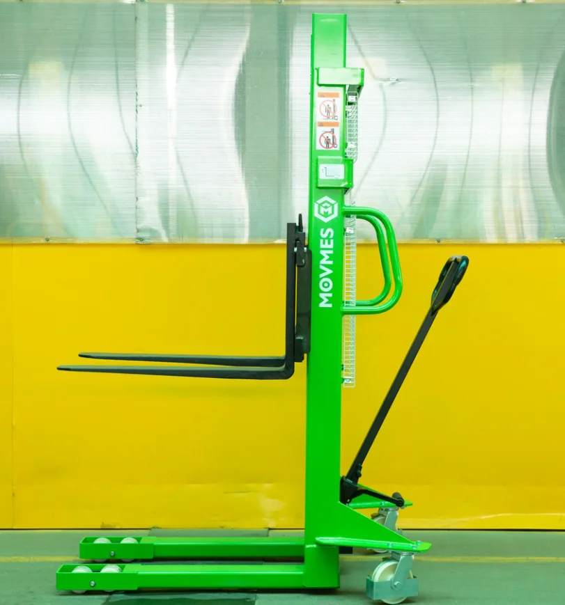 Manual Pallet Lifter Hand Stacker Straddle Legs PU Fork Wheel 75mm Fork Height 1 Year Warranty for American Pallets