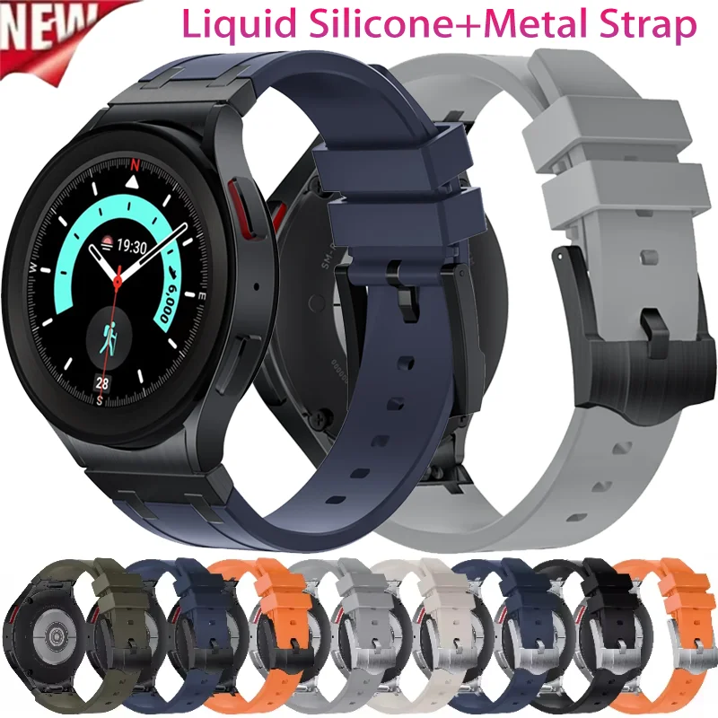 السائل سيليكون + حزام معدني لساعة سامسونج جالاكسي 7 6 5 4 40 مللي متر 44 مللي متر تعديل عدة سوار غالاكسي ساعة 6 4 كوريا الكلاسيكية