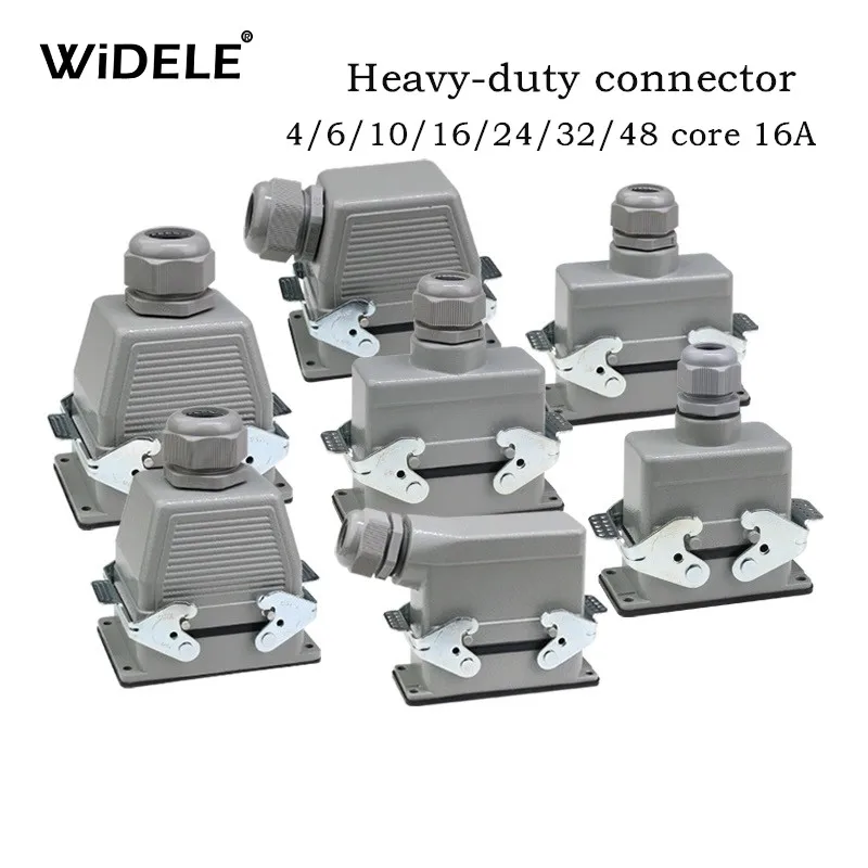 

HDC-HE4 6 10 16 20 24 32 48 Core Pin 16A Rectangular Heavy Duty Connector Waterproof Aviation Plug Top And Side Line Connector