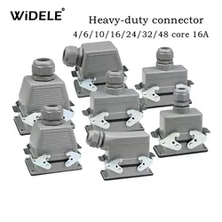 HDC-HE4 6 10 16 20 24 32 48 Core Pin 16A Rectangular Heavy Duty Connector Waterproof Aviation Plug  Top  And Side Line Connector