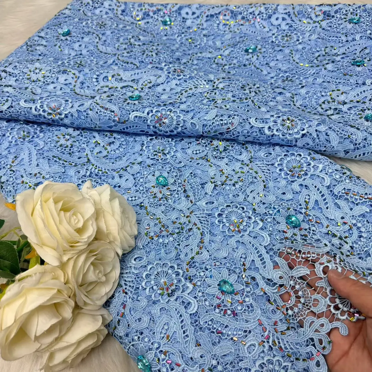 

Африканское гипюровое кружево 2026: высококачественный материал для платьев, нигерийское французское африканское кружево с камнями для женщин, свадебное, HM328-1