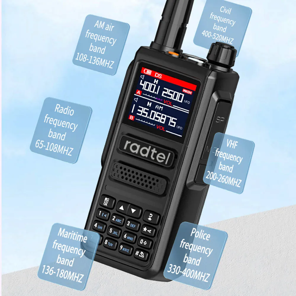 Radtel RT-470 아마추어 햄 양방향 라디오 방송국, 6 밴드, 256CH 에어 밴드 워키토키, NOAA LCD 컬러, 경찰 스캐너 항공, 10W