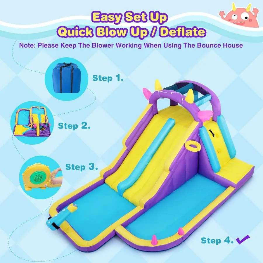 JOYLDIAS インフレータブルウォータースライダー ウォーターパーク バウンスハウス スプラッシュプール付き クライミングウォール リングトスゲーム 誕生日パーティー 室内用