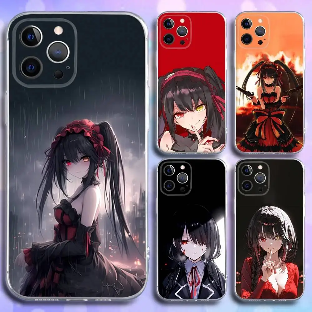 

T-Tokisaki Kurumi Anime Phone Case For iPhone 16e,16,15,14,13,12,11 Plus,Pro,Max,XR,XS,X,Plus,SE,Mini Transparent Soft Cover
