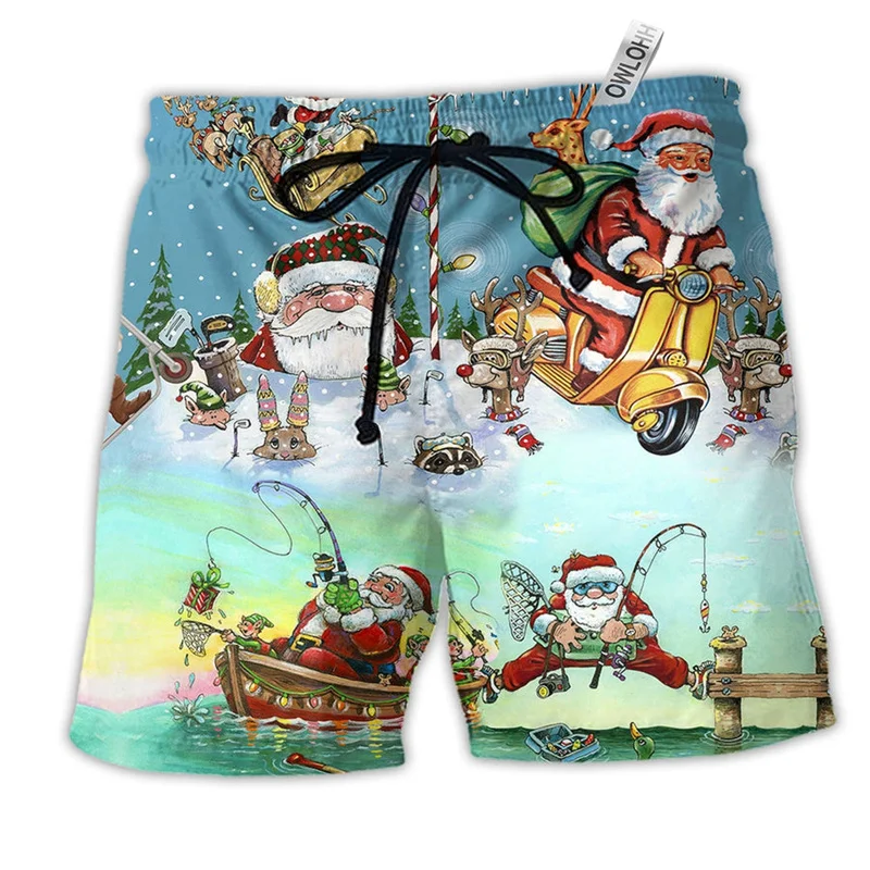 Pantalones cortos con estampado 3D de Papá Noel para hombre, bañador divertido de Navidad, tabla Y2k, Hawaiano, Surf, Verano