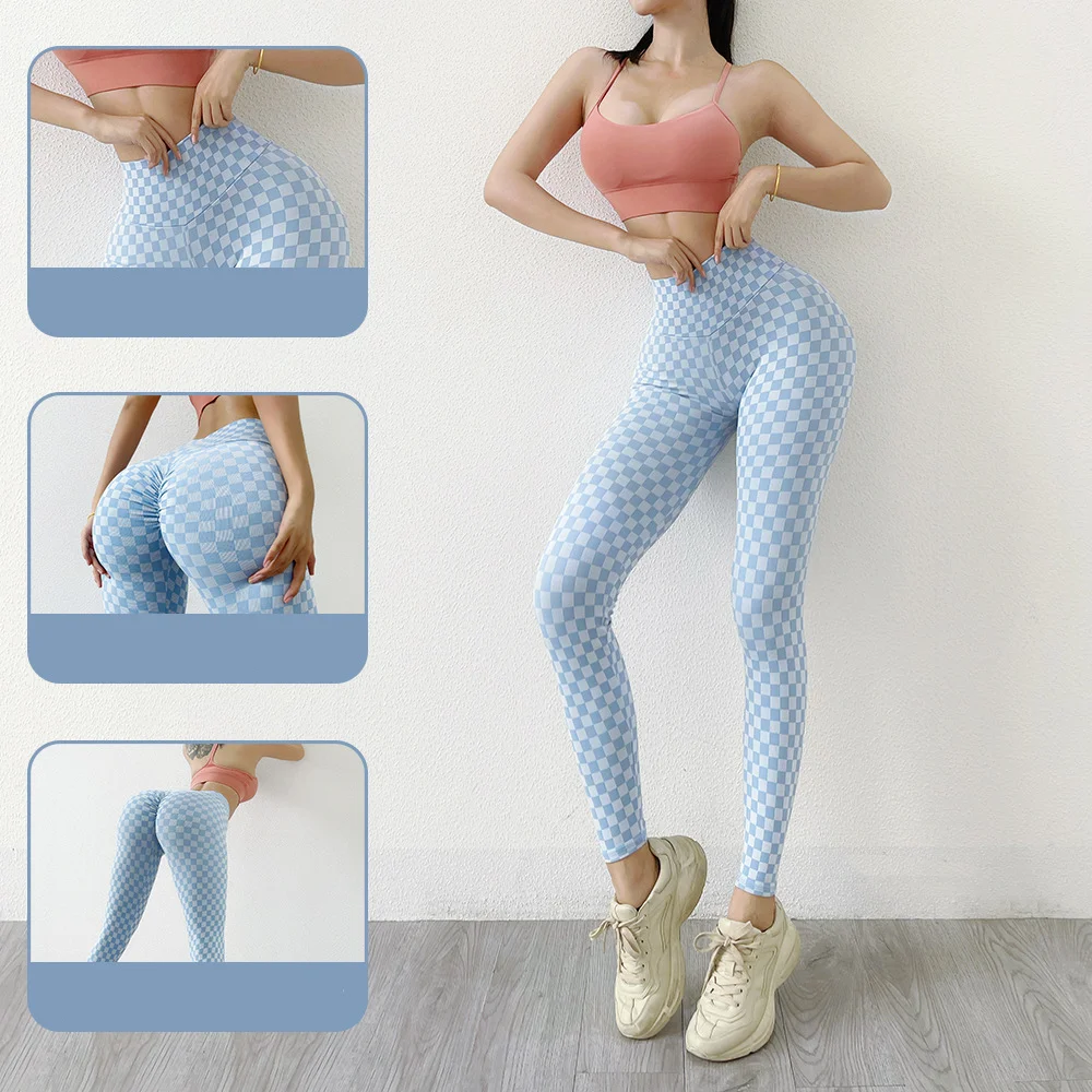 Ins Seamless Knitted Grid Yoga Pants Peach Buttocks Sexy Buttocks Display Hip Hugging Pants Quick Drying Sports And Fitness