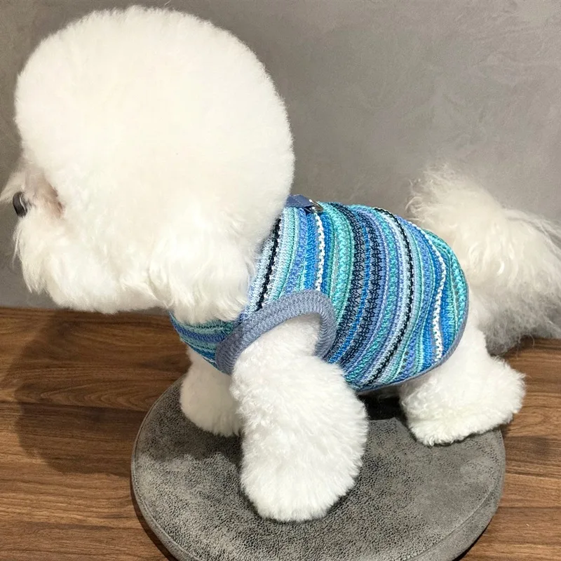 

Blue Woven Skeleton Pet Vest Summer Thin Puppy Clothes Cat Teddy Breathable Leashable T-Shirt Puppy Pullover