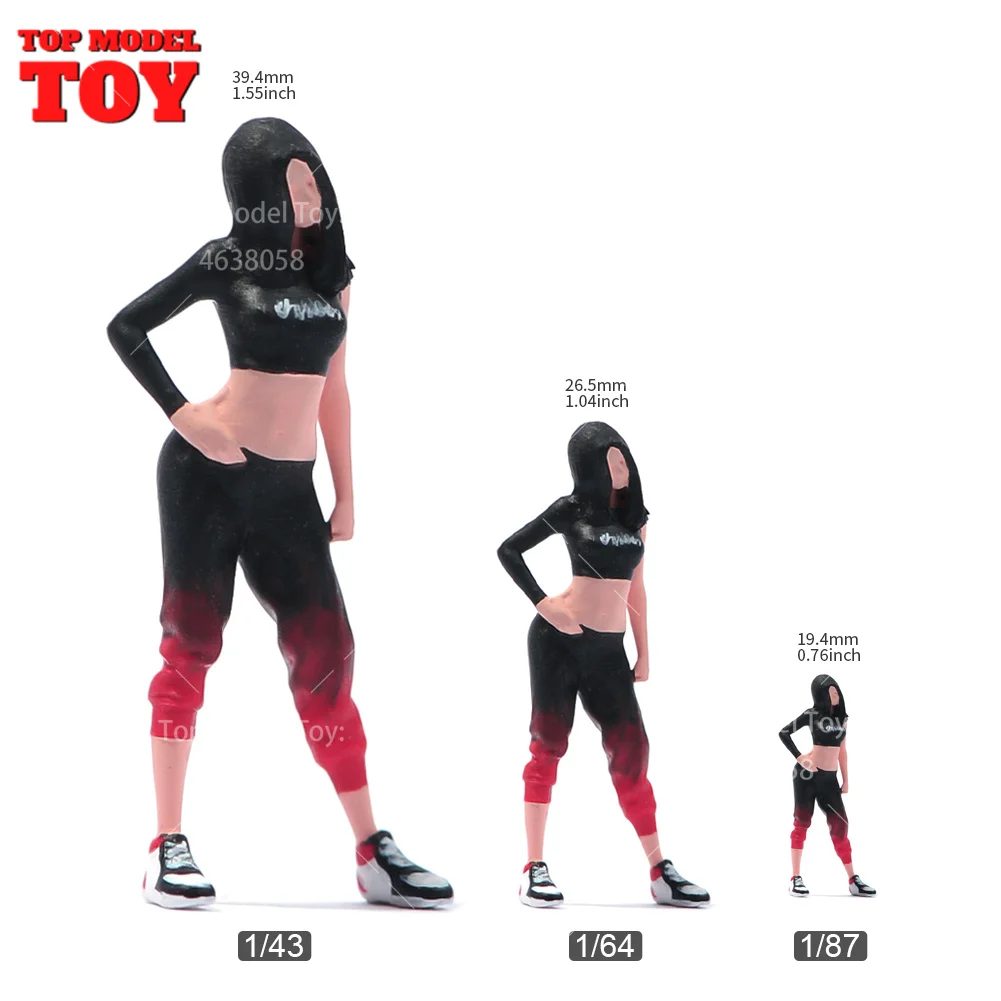 Painted Miniatures 1/64 1/43 1/87 배꼽을 노출하는 멋진 소녀 여성 장면 그림 인형 자동차 차량 장난감 용 도색되지 않은 모델
