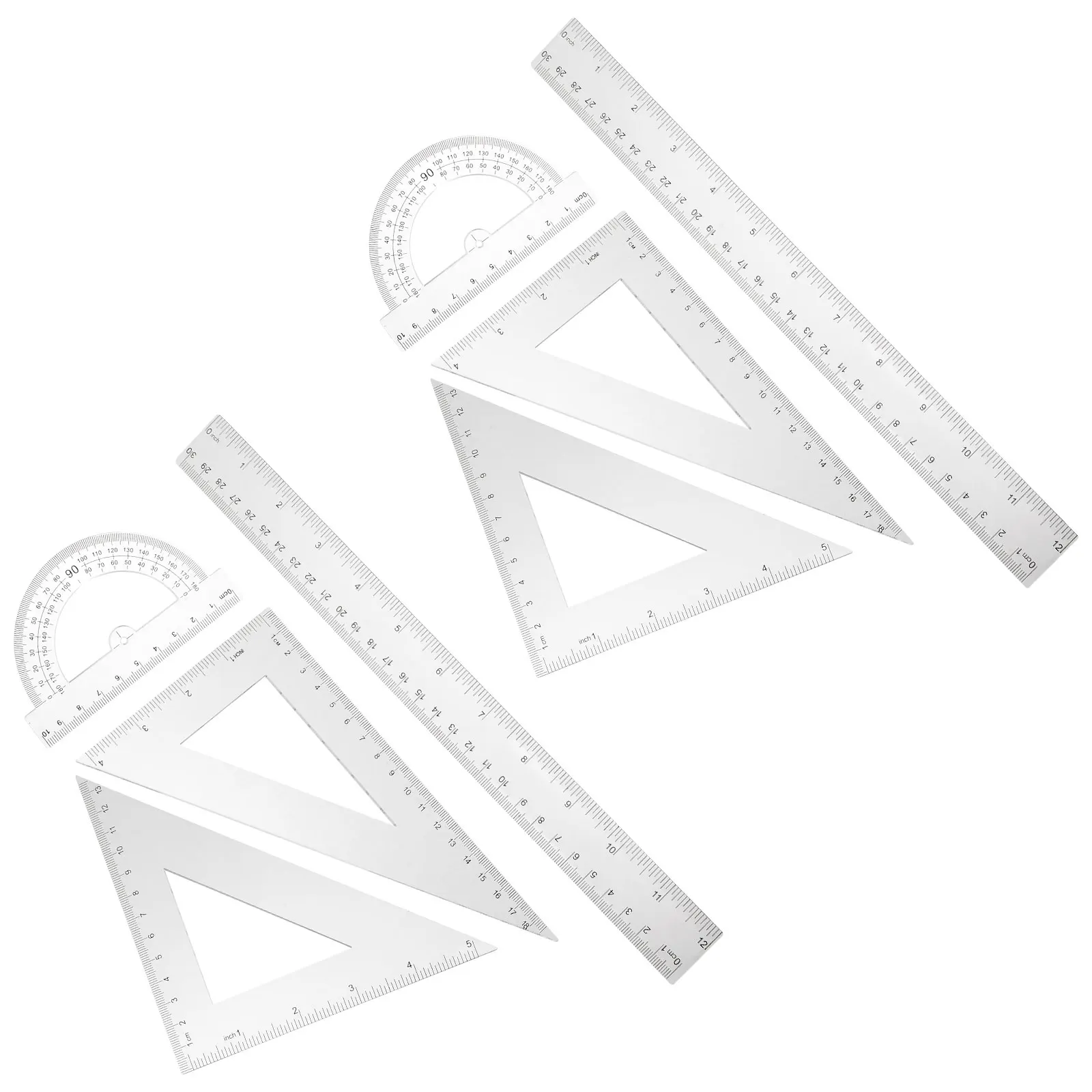 2 Sets Math Geometry Tool Set Measuring Drawing Stationery Office Supply Triangle Protractor Plastic Straight Compact Measuring