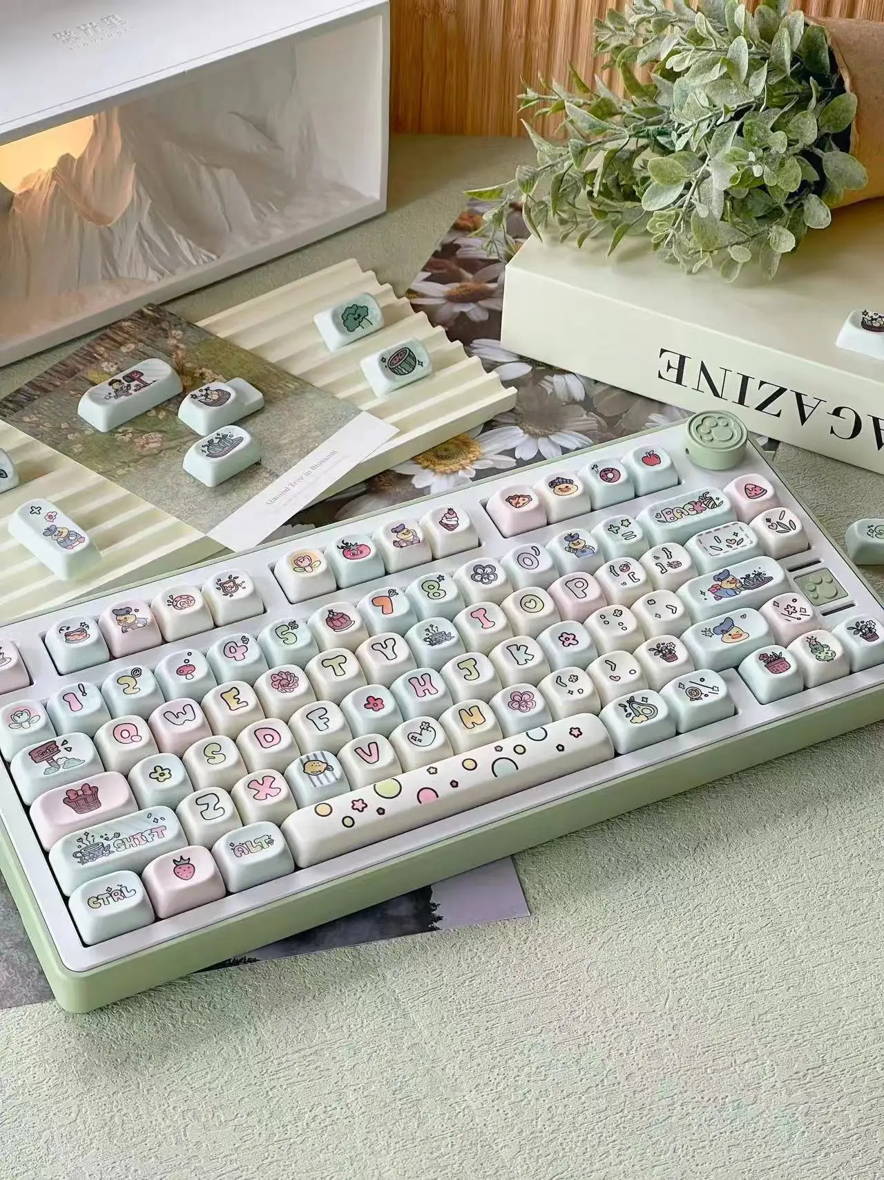 MOA PBT Cute Thermosublimation Small Full Set for 60/64/84/98/108 Fruit Duck Keycaps Gaming Mechanical Keyboard MX Switch