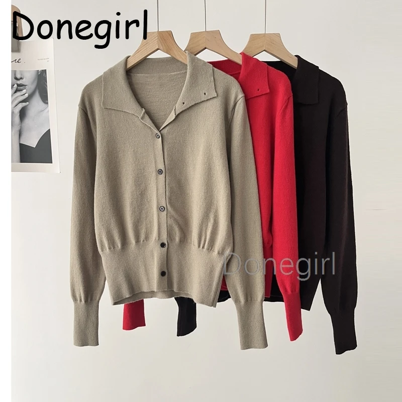 

Donegirl Knitted Sweater For Women 2024 Autumn Long Sleeve Single-Breasted Lapel Short Knitwear Cardigans Tops