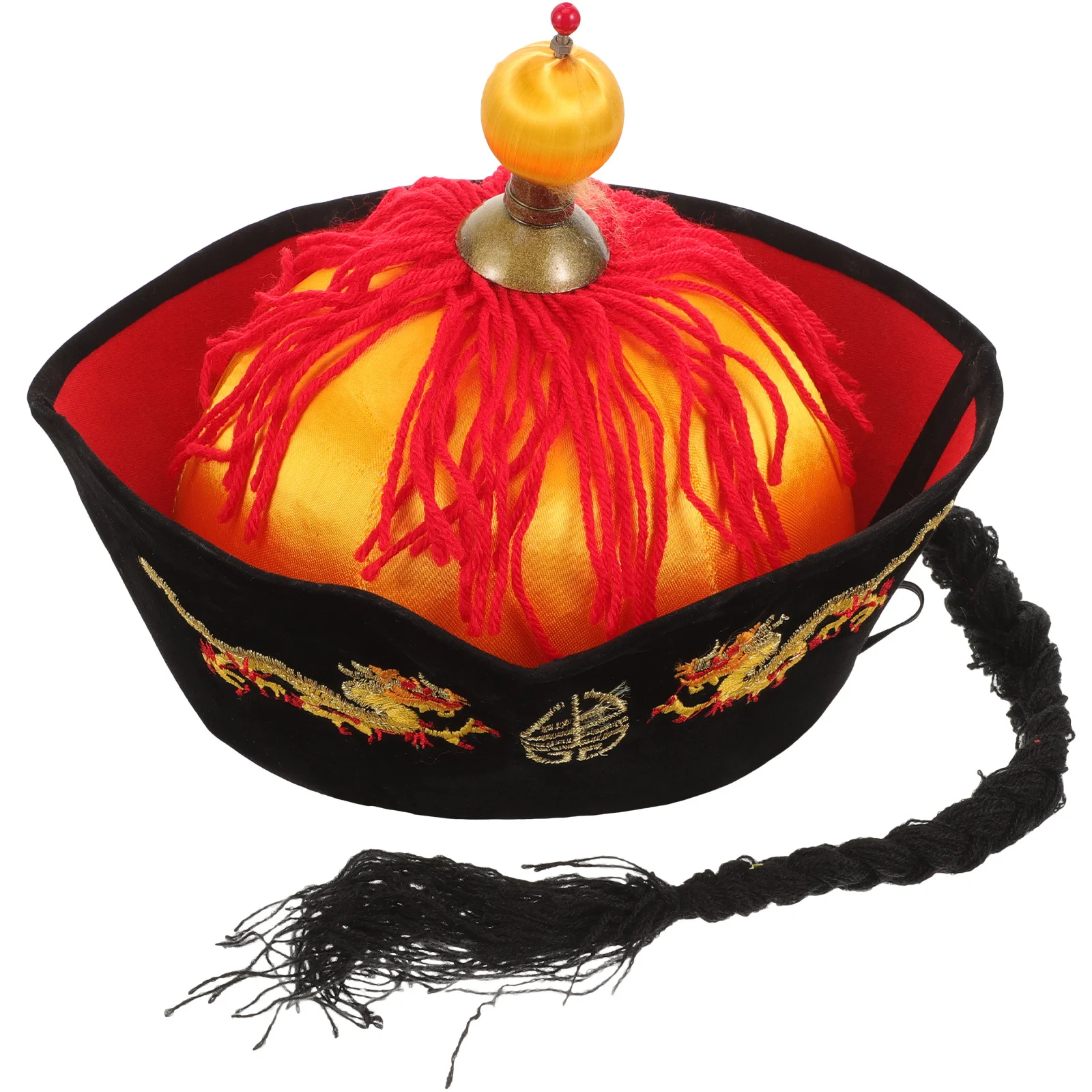 หมวกจักรพรรดิเอเชียแบบถักเปีย สไตล์จีน สำหรับคอสเพลย์ อุปกรณ์ประกอบฉากงานปาร์ตี้ ชุดแต่งกาย หมวกสไตล์จีน