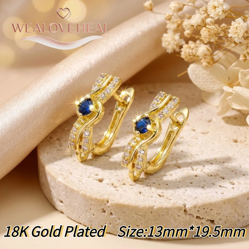 schmuckherstellung zubehör，Luxuriöse 18K Gold/Rhodium plattierte Leverback-Ohrringkomponenten aus Messing mit Pavé-Zirkonia, blauen Edelsteinen und gedrehten Ohrringhaken für DIY-Schmuckherstellung – Detail 23