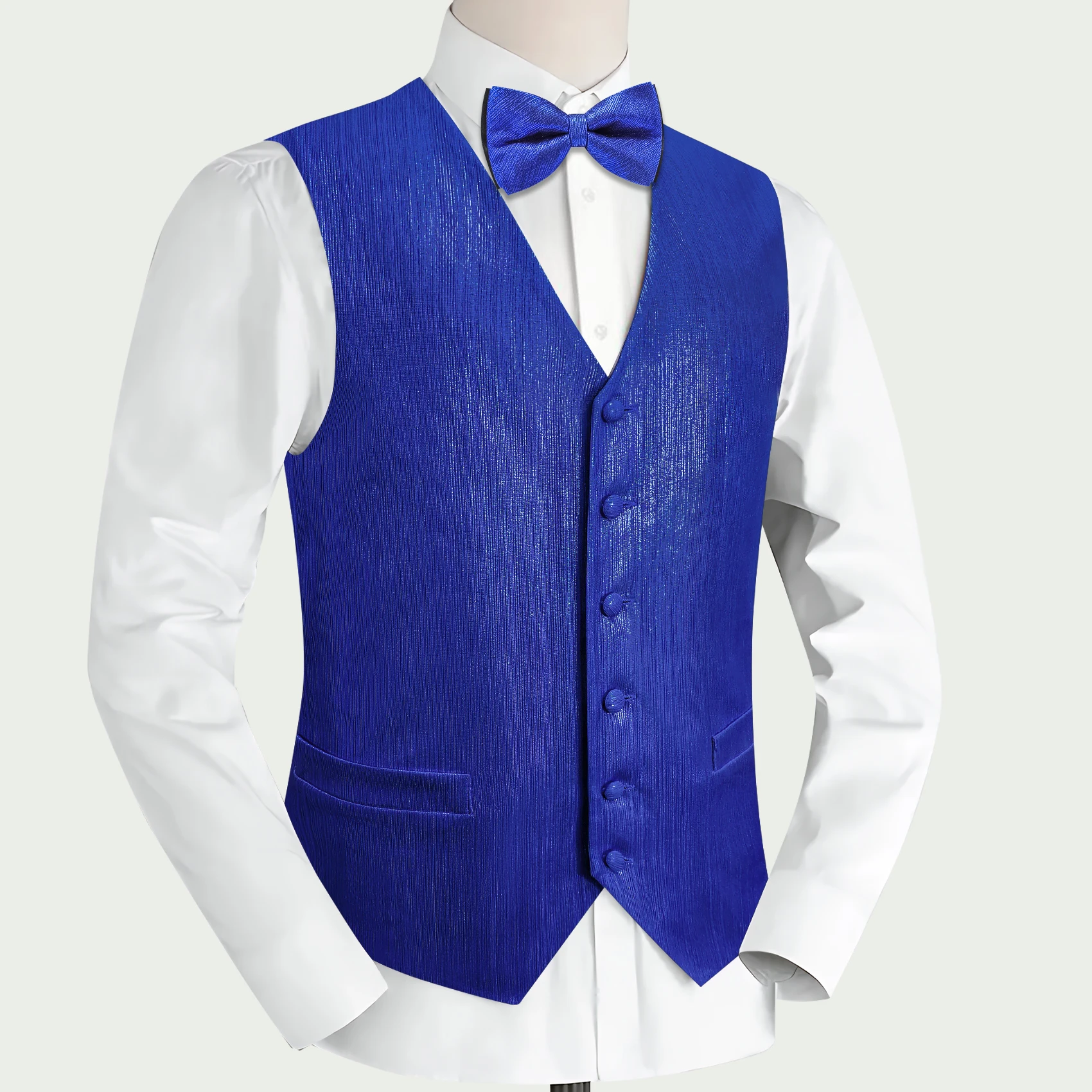 Men's Striped Satin Formal Waistcoat Vest with Matching Bow Tie, 2-Piece Set, Prom Party Groomsman Tuxedo Vest