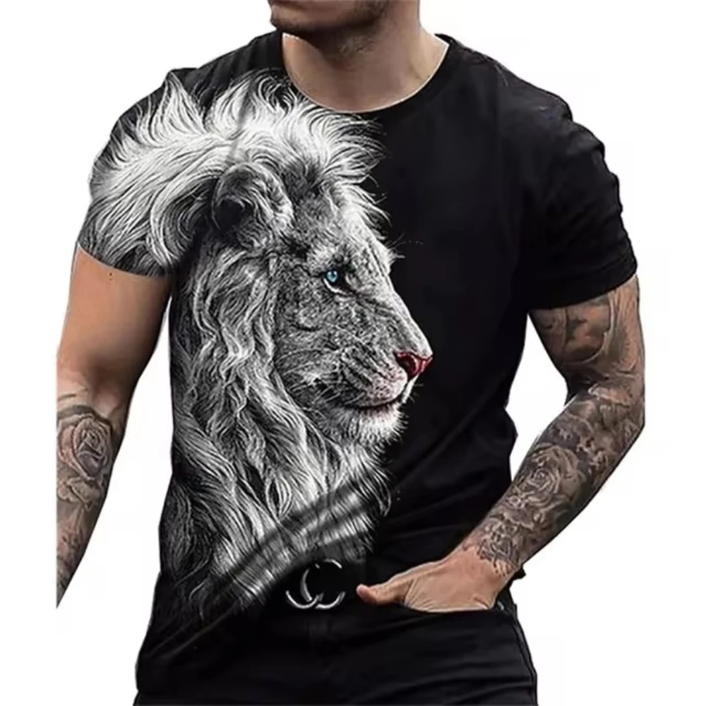 Summer Men\'s T-shirt Animal Graphic Tees Pullover O Neck Wolf Print 3d Oversized Designer Tops Black Casual Vintage