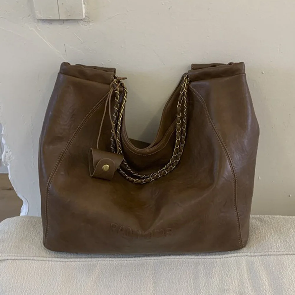 

Женская сумка-тоут из искусственной кожи большой вместимости, однотонная, с цепочкой, повседневная, модная, на плечо, для женщин