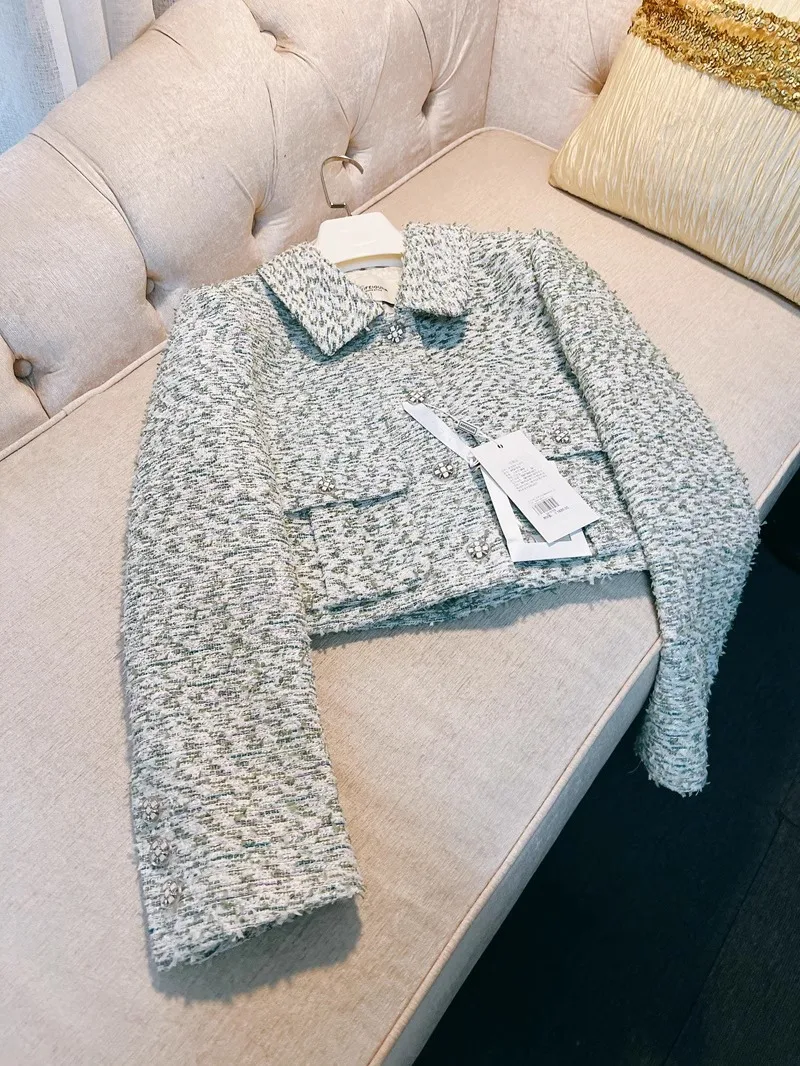 

Fall 2024 New Design een ort Coat Vintage Ele Lady Sle Turn-down Collar Sweet Temperament Small Fraance Celebri...